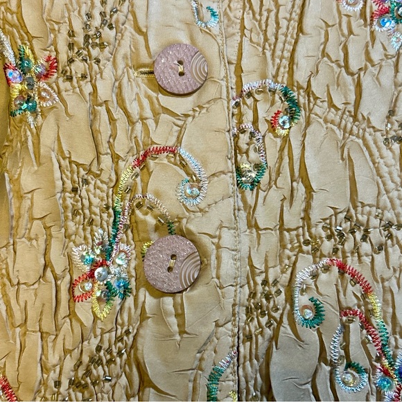 Vintage DB Sport Beaded & Sequin Crinkle Jacket Beige, Embroidered, Sz M - Picture 15 of 16